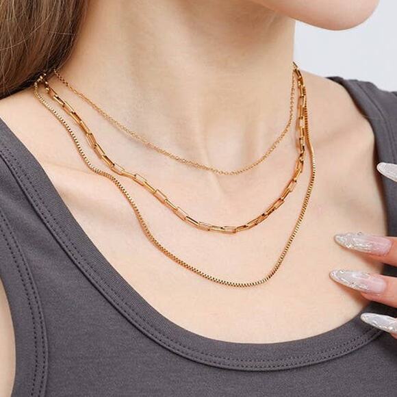 18K Gold Stainless Steel Tarnish Free Layered Necklace - Picture 3 of 4